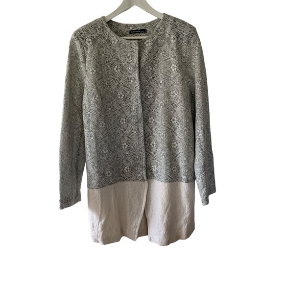 Melenara Women’s Dressy Cardigan Size Medium Grey Cream Lace Snaps Made in Italy - Picture 1 of 11